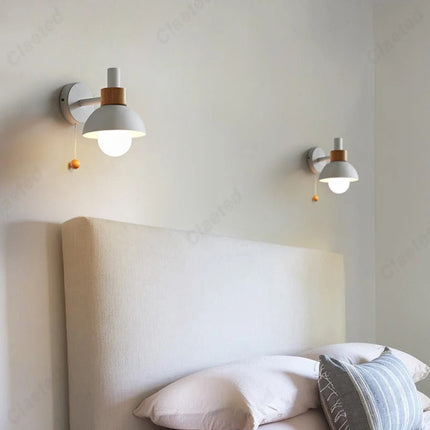 Nordic Wood Wall Lamp with Pull-Switch Design | Minimalist Lighting for Cozy Atmosphere
