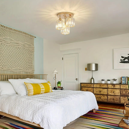 Modern Crystal Ceiling Light with 3 Shades in Gold | Elegant Semi Flush Mount for Timeless Home Illumination