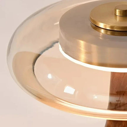 Glass Table Lamp with Adjustable LED Lighting | Elegant Brass & Wood Design for Cozy Ambience