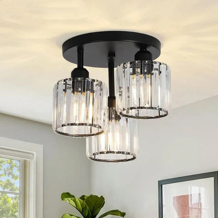 Modern Crystal Ceiling Light with 3 Shades in Gold | Elegant Semi Flush Mount for Timeless Home Illumination