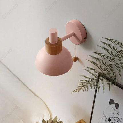 Nordic Wood Wall Lamp with Pull-Switch Design | Minimalist Lighting for Cozy Atmosphere