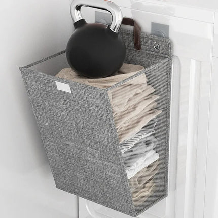 Foldable Adhesive Laundry Basket with Linen Material | Wall-Mounted Storage for Space-Saving Organization