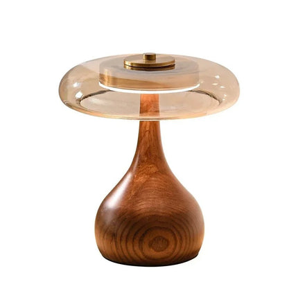 Glass Table Lamp with Adjustable LED Lighting | Elegant Brass & Wood Design for Cozy Ambience