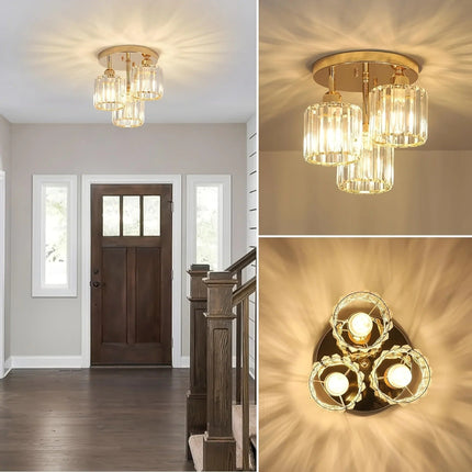 Modern Crystal Ceiling Light with 3 Shades in Gold | Elegant Semi Flush Mount for Timeless Home Illumination