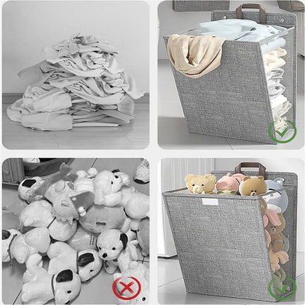 Foldable Adhesive Laundry Basket with Linen Material | Wall-Mounted Storage for Space-Saving Organization