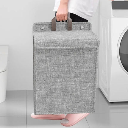 Foldable Adhesive Laundry Basket with Linen Material | Wall-Mounted Storage for Space-Saving Organization
