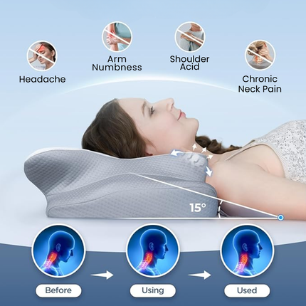 Memory Foam Anti-Snore Pillow with Ergonomic Contour | Sleep Support for Back and Side Sleepers