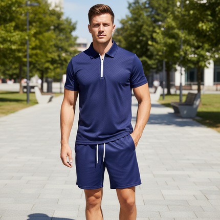 Men's Casual Summer Set with Modern Polo Shirt & Shorts | Breathable Comfort for Stylish Outings