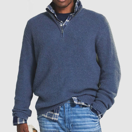 Men's Cashmere Crew Neck Sweater with Zipper Detail | Versatile Pullover for Business Casual Style