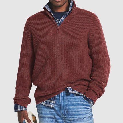 Men's Cashmere Crew Neck Sweater with Zipper Detail | Versatile Pullover for Business Casual Style