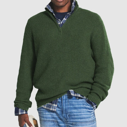Men's Cashmere Crew Neck Sweater with Zipper Detail | Versatile Pullover for Business Casual Style