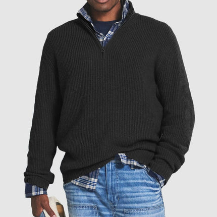 Men's Cashmere Crew Neck Sweater with Zipper Detail | Versatile Pullover for Business Casual Style