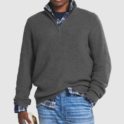 Men's Cashmere Crew Neck Sweater with Zipper Detail | Versatile Pullover for Business Casual Style