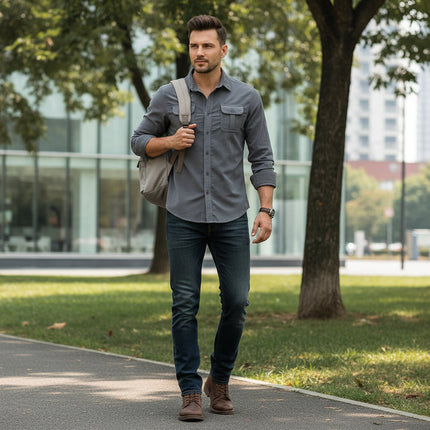 Men's Button-Up Dress Shirt with Classic Collar | Stylish Casual Shirt for Office and Everyday Wear