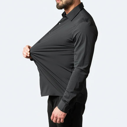 Stretch Fit Men's Dress Shirt with Long Sleeves | Comfortable Button-Up Style for Office and Casual Wear