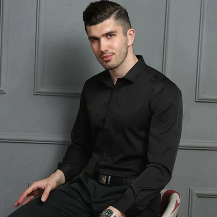 Stretch Fit Men's Dress Shirt with Long Sleeves | Comfortable Button-Up Style for Office and Casual Wear