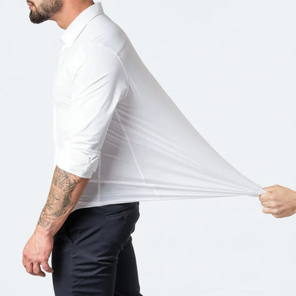 Stretch Fit Men's Dress Shirt with Long Sleeves | Comfortable Button-Up Style for Office and Casual Wear