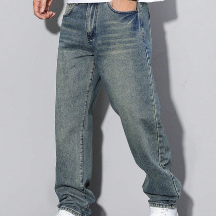 Loose Fit Straight Leg Jeans for Men with Cotton Blend Fabric | Everyday Comfort and Versatile Style