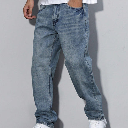 Loose Fit Straight Leg Jeans for Men with Cotton Blend Fabric | Everyday Comfort and Versatile Style