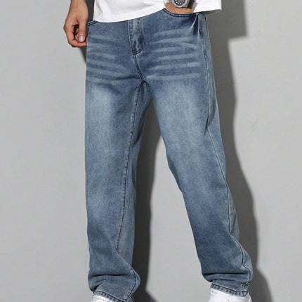 Loose Fit Straight Leg Jeans for Men with Cotton Blend Fabric | Everyday Comfort and Versatile Style