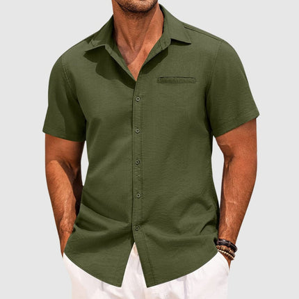 Men's Casual Short Sleeve Button-Up Shirt with Lapel Collar | Effortless Summer Style for Warm-Weather Comfort