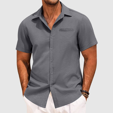 Men's Casual Short Sleeve Button-Up Shirt with Lapel Collar | Effortless Summer Style for Warm-Weather Comfort