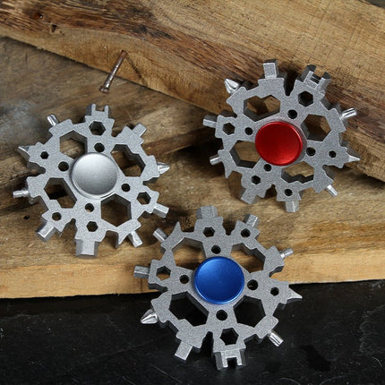 18-in-1 Snowflake Multitool, Stainless Steel Wallet-Size Tool with Can Opener, Hex Wrenches and Fidget Spinner Function