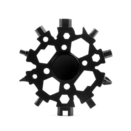 18-in-1 Snowflake Multitool, Stainless Steel Wallet-Size Tool with Can Opener, Hex Wrenches and Fidget Spinner Function
