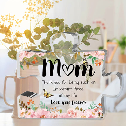 Acrylic Puzzle Shape Display with Floral Butterfly Design | Meaningful Keepsake Gift for Mother's Day and Home Decor