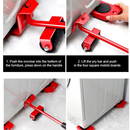 Furniture Lifter and Roller Set, 200kg Wheel Bar and 4 Wheeled Movers for Hardwood, Laminate and Carpet