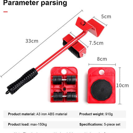 Furniture Lifter and Roller Set, 200kg Wheel Bar and 4 Wheeled Movers for Hardwood, Laminate and Carpet