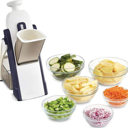 Vegetable Slicer with Adjustable Thickness Blades, Lever Press Cutter for Slicing, Dicing, Julienne and Waffle Cuts