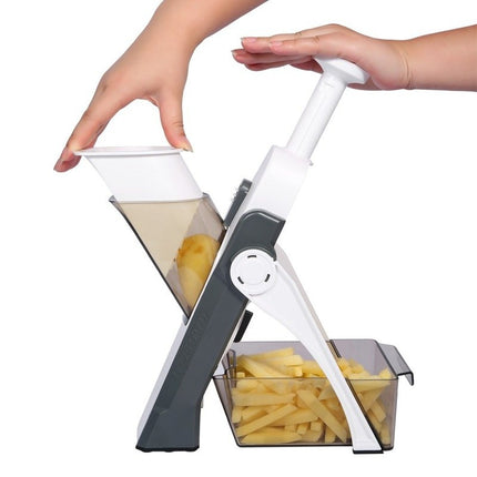 Vegetable Slicer with Adjustable Thickness Blades, Lever Press Cutter for Slicing, Dicing, Julienne and Waffle Cuts