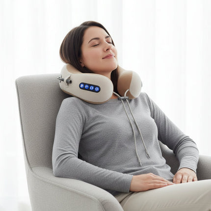 Heated Neck Massage Pillow with U-Shaped Design | Rechargeable Portable Relief for Cervical Tension and Comfort