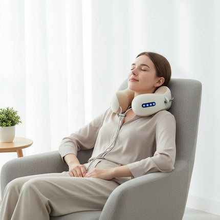 Heated Neck Massage Pillow with U-Shaped Design | Rechargeable Portable Relief for Cervical Tension and Comfort