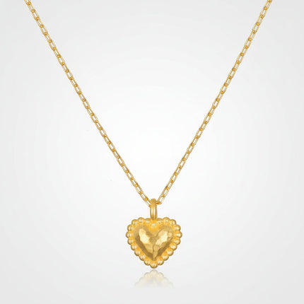 Gold Heart Pendant Necklace with Hammered Design | Elegant 18kt Gold Plated Jewelry for Everyday Wear