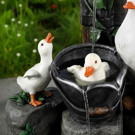 Solar Birdbath Fountain with LED Light & Duck Figurine | Charming Outdoor Decor for Relaxing Garden Ambiance