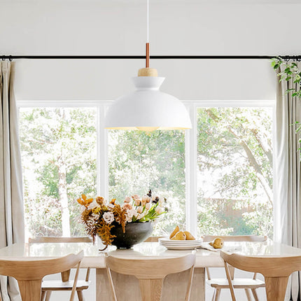 Modern Single Pendant Dome Light with Adjustable Height | Scandinavian Metal Lamp for Versatile Indoor Use