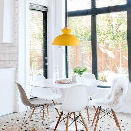 Modern Single Pendant Dome Light with Adjustable Height | Scandinavian Metal Lamp for Versatile Indoor Use