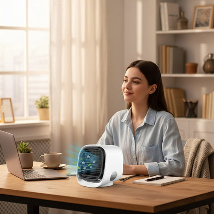 Mini Air Conditioner Fan with USB Power & Humidifying Mist | Portable Cooling for Desk and Personal Use