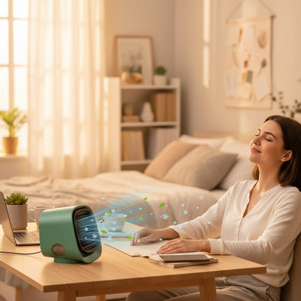 Mini Air Conditioner Fan with USB Power & Humidifying Mist | Portable Cooling for Desk and Personal Use