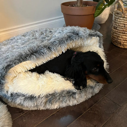 Cozy Pet Cave Bed with Soft Plush Comfort | Half-Covered Design for Cats and Dogs