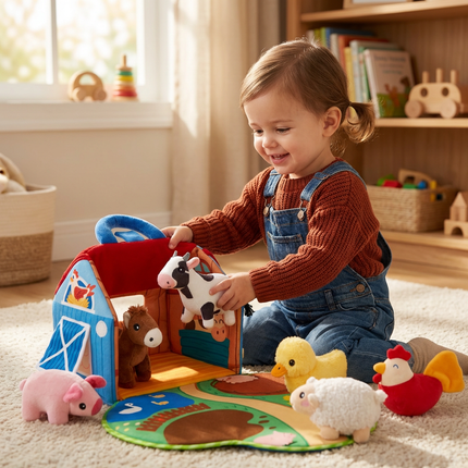 Interactive Farm Animal Plush Playset with Soft Toys | Portable Educational Fun for Imaginative Learning