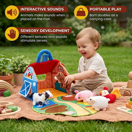 Interactive Farm Animal Plush Playset with Soft Toys | Portable Educational Fun for Imaginative Learning