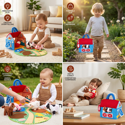 Interactive Farm Animal Plush Playset with Soft Toys | Portable Educational Fun for Imaginative Learning