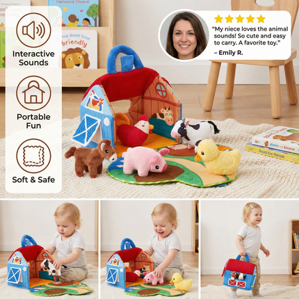 Interactive Farm Animal Plush Playset with Soft Toys | Portable Educational Fun for Imaginative Learning