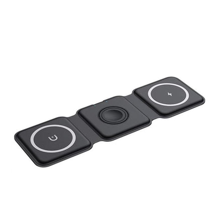 Magnetic Wireless Charger 15W with Foldable Stand, 3-in-1 Travel Charging Pad for Phone, Watch and Earbuds