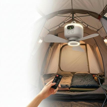 Portable Camping Fan with Remote Control & LED Light | Rechargeable 8000mAh Battery for Outdoor Comfort