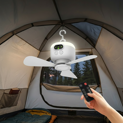 Portable Camping Fan with Remote Control & LED Light | Rechargeable 8000mAh Battery for Outdoor Comfort