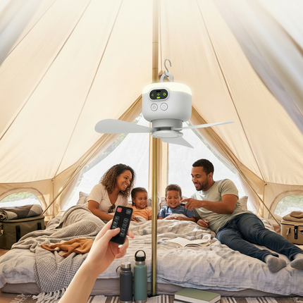 Portable Camping Fan with Remote Control & LED Light | Rechargeable 8000mAh Battery for Outdoor Comfort